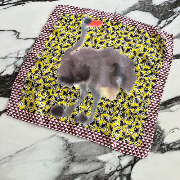 Marni Silk Bird Scarf - Yellow Black Red Grey - 100% Silk - New in Box - Picture 7 of 9